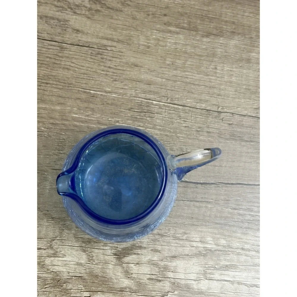Vintage Handblown‎ Mini Crackle Glass Cornflower Cobalt Blue Pitcher Cruet 3.5